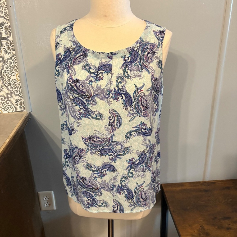 Talbots Blue Purple Paisley Scoop Neck Tank Top Blouse (Women's Petite Medium)